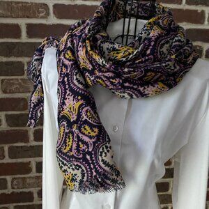 J Crew Vintage Retro Style Floral Scarf, Navy Blue, Purple, Pink, Orange Scarf